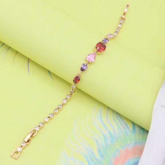 "Colorful Gemstone Rose Gold Bracelet with Sparkle Chain, XPBL0812 - Picture 4 of 12